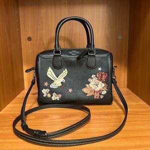 NWT Coach Black Tato Embroidered Leather Crossbody Handbag